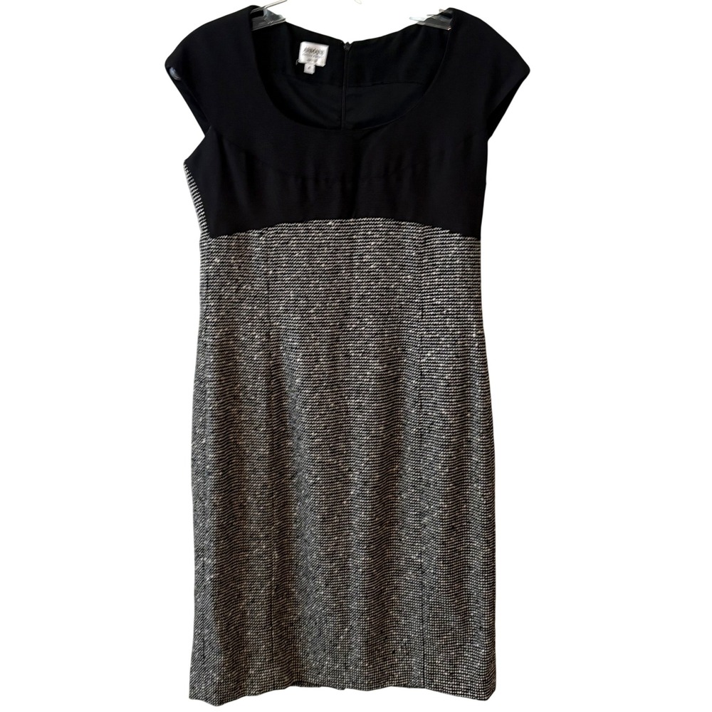Armani Collezioni Black and White Patterned Wool Blend Sheath Dress in Size 6